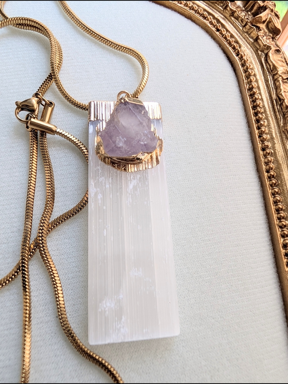Amethyst & Selenite Gold Pendant Necklace - Women's Jewelry